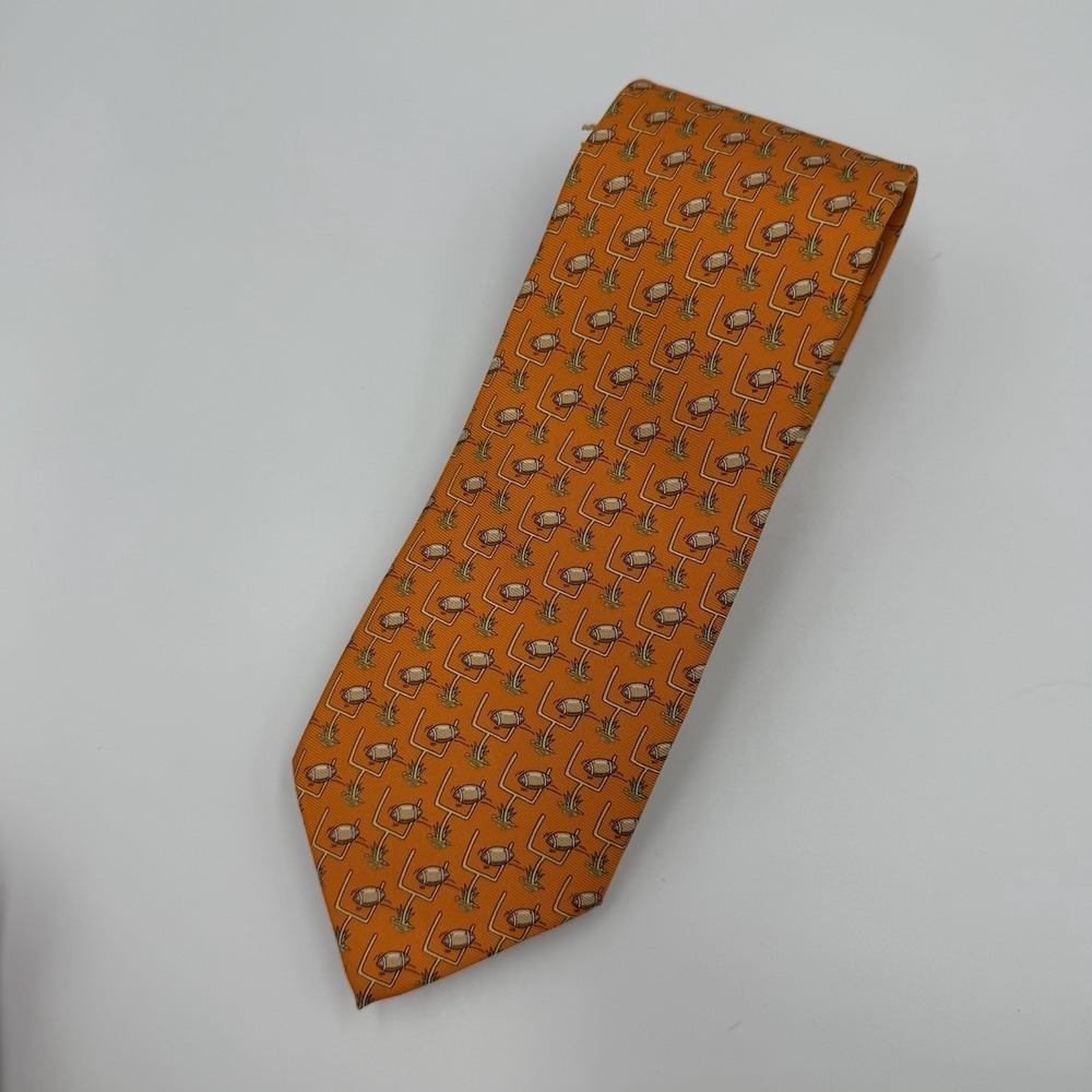 Bird Dog Bay‎ 100% Silk Tie Orange Football Theme Men's Necktie